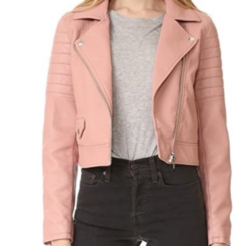 Blank NYC Women's Pink Moto Jacket faux leather M